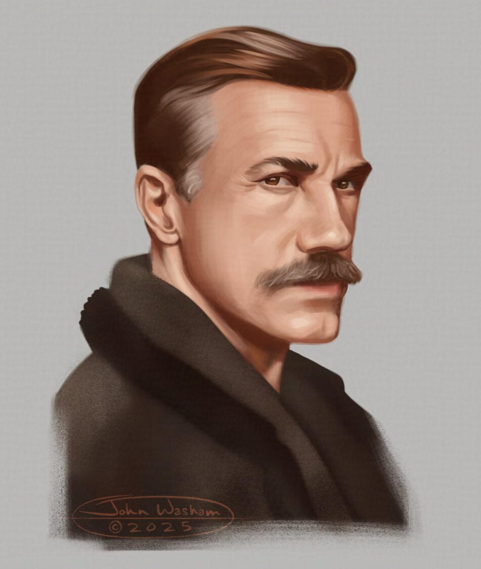 A digital painting of actor Christoph Waltz.