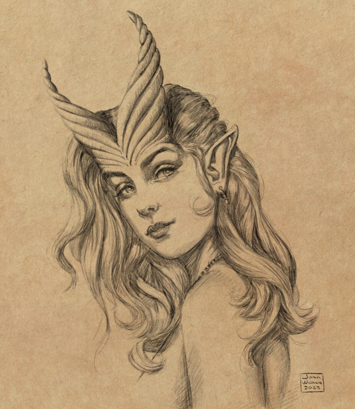 digital drawing of a tiefling from dungeons and dragons.